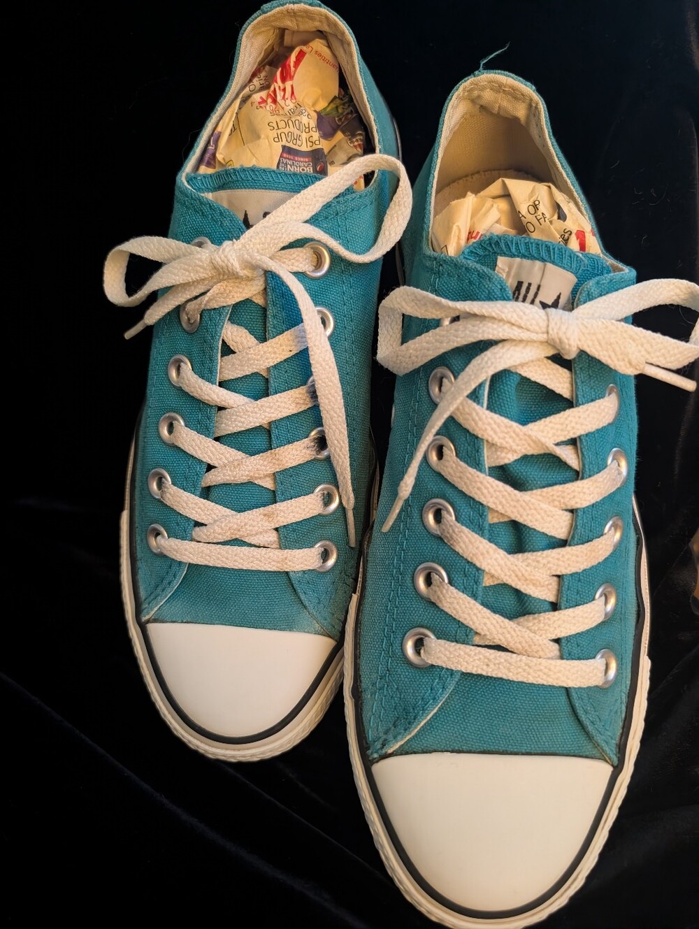 Teal / Turquoise Low-Top Canvas Sneakers with White Laces - Picture 3 of 4